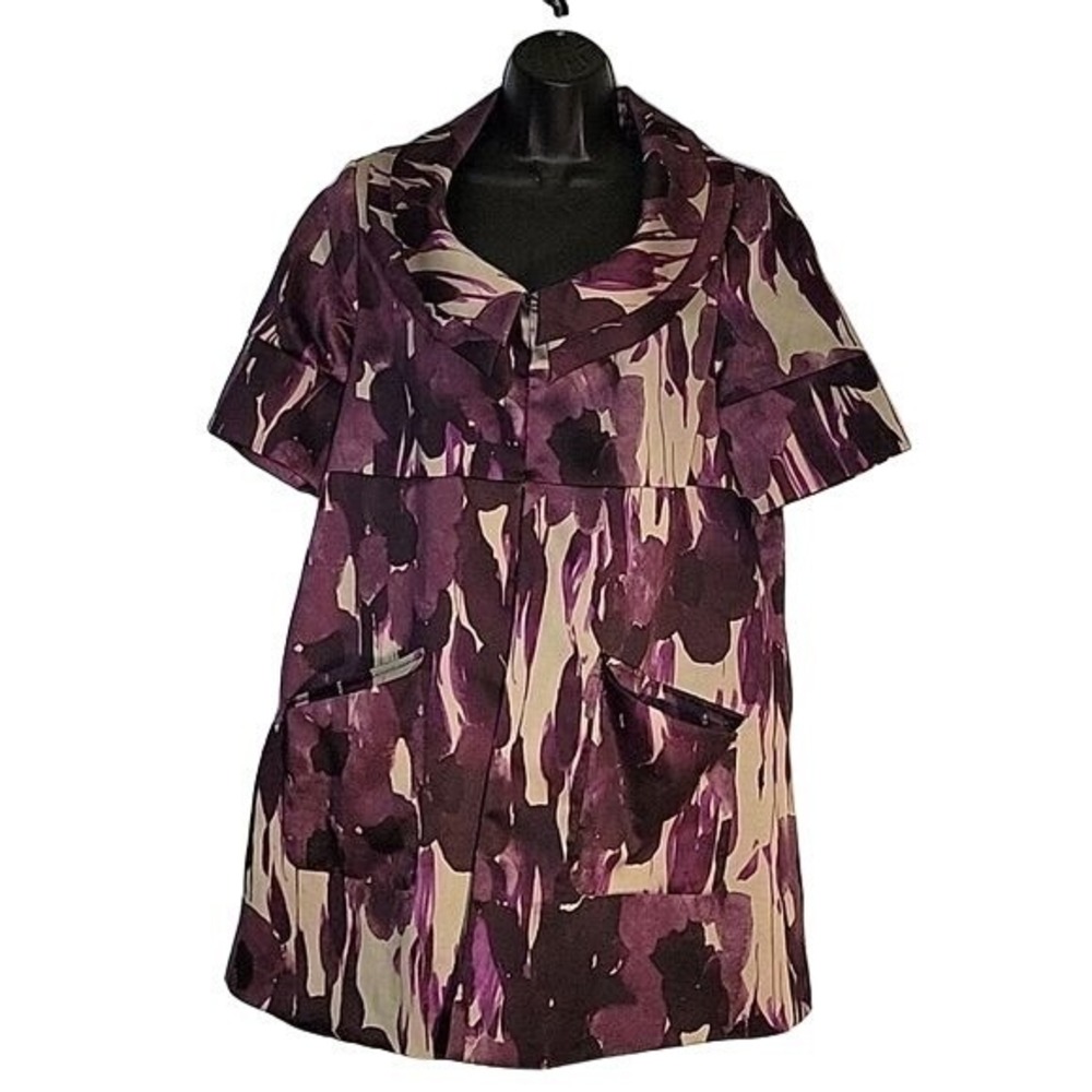 Simply Vera Vera Wang Purple Floral Short Sleeve Portrait Collar Jacket Mens M